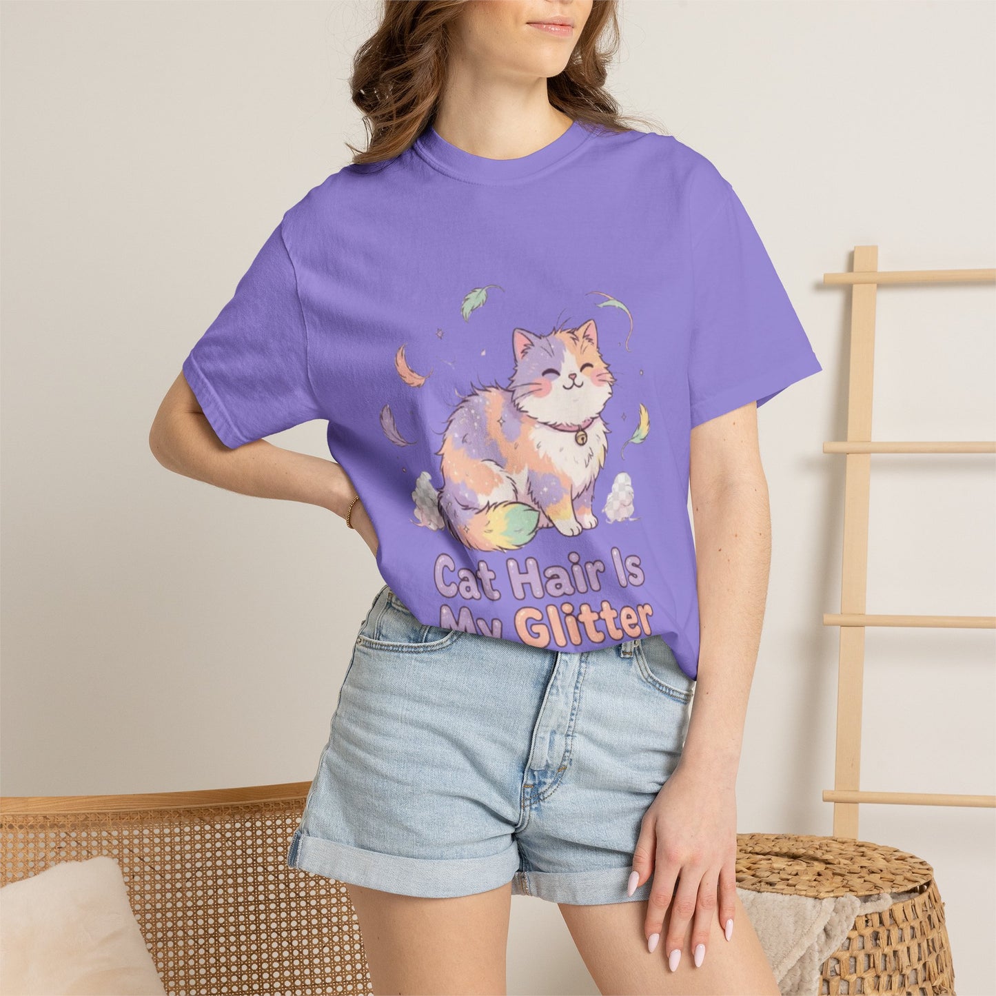 Cat Hair Is My Glitter T-Shirt — Cute Pastel Cat Graphic Tee for Cat Lovers