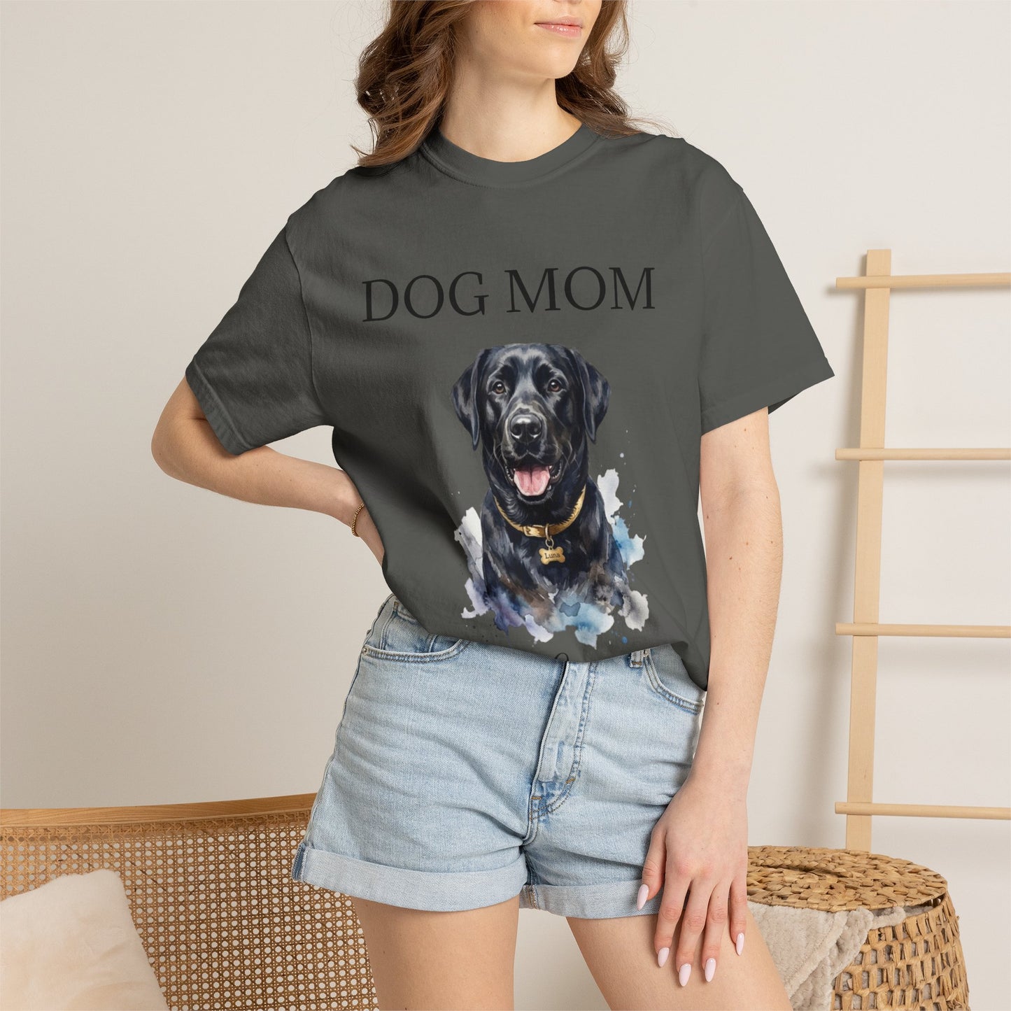Dog Mom T‑Shirt with Custom Pet Portrait — Personalized Dog Mom Tee