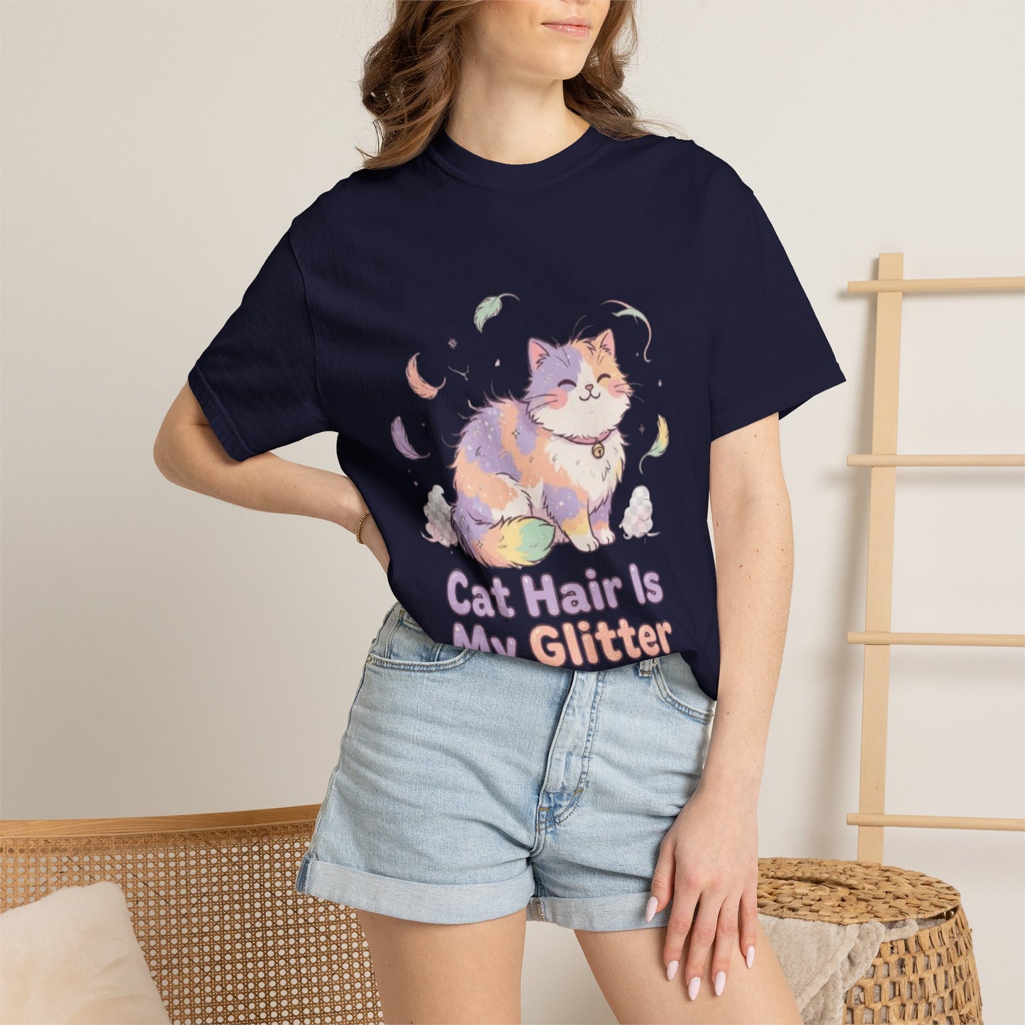 Cat Hair Is My Glitter T-Shirt — Cute Pastel Cat Graphic Tee for Cat Lovers