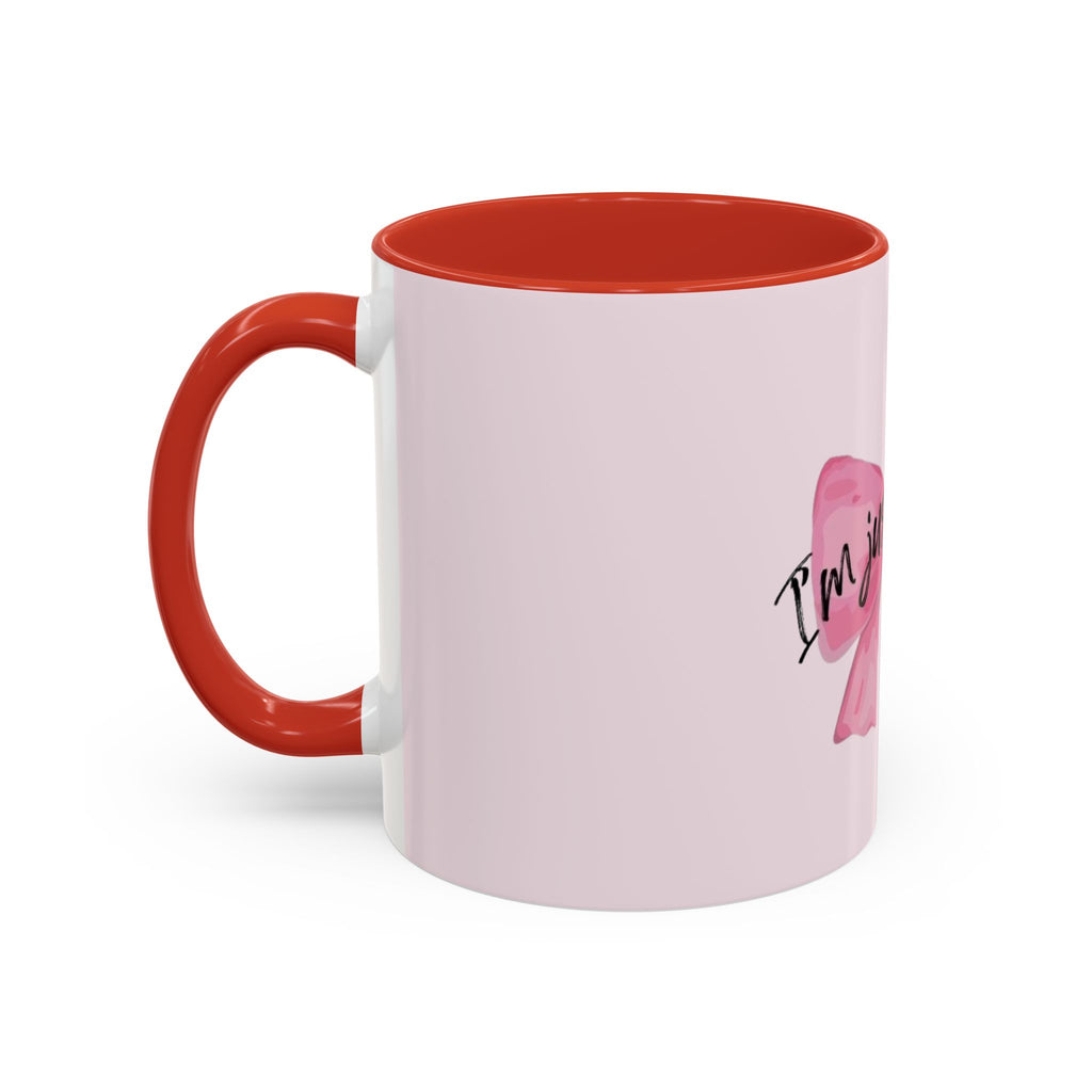 Pink Bow Accent Coffee Mug — "I'm Just a Girl" Cute Feminine Tea & Coffee Cup
