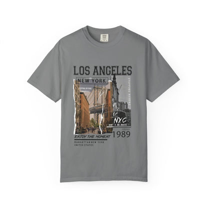 Los Angeles New York Vintage Photo Graphic T-Shirt — 'Enjoy the Moment' City Travel Tee