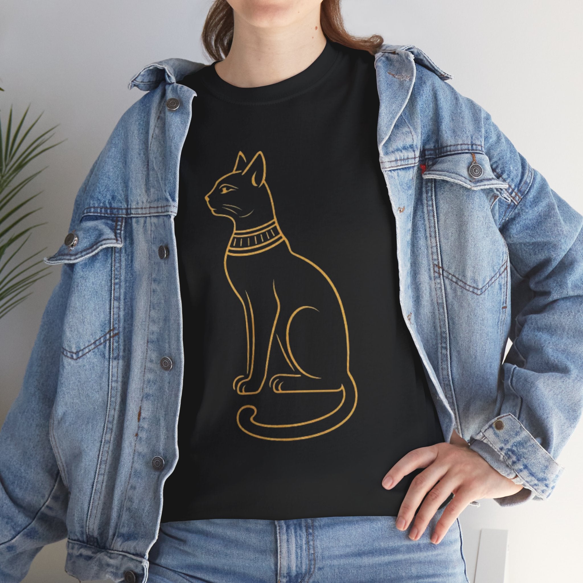 Egyptian Cat T-Shirt - Gold Line Art Feline Tee