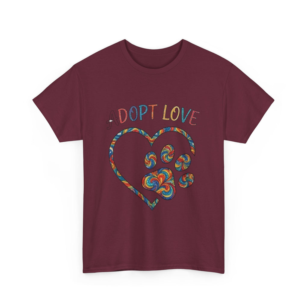 Adopt Love T-Shirt — Colorful Paw Heart Rescue Tee