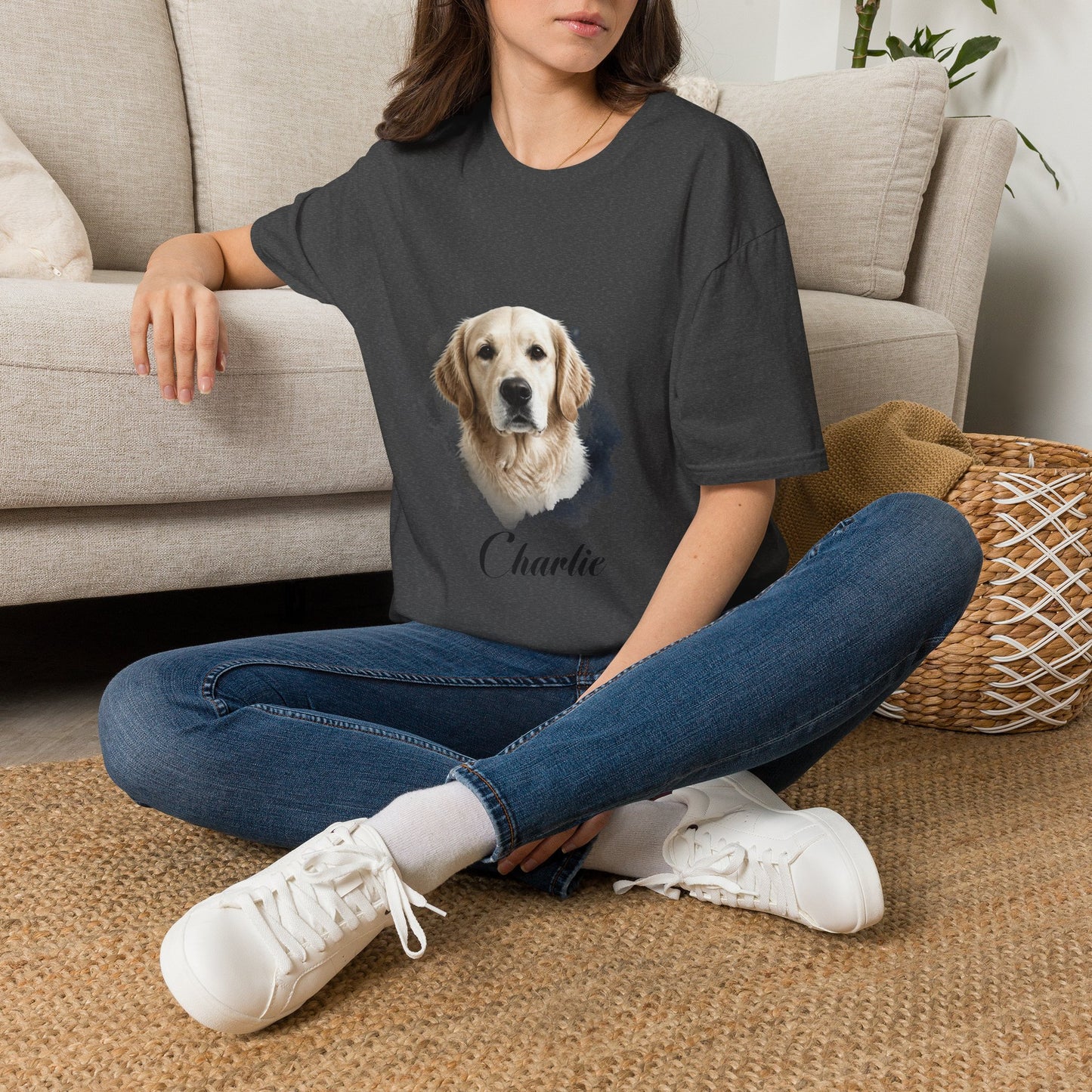 T-Shirt — Personalized Golden Retriever Portrait Tee (Name: "Charlie")