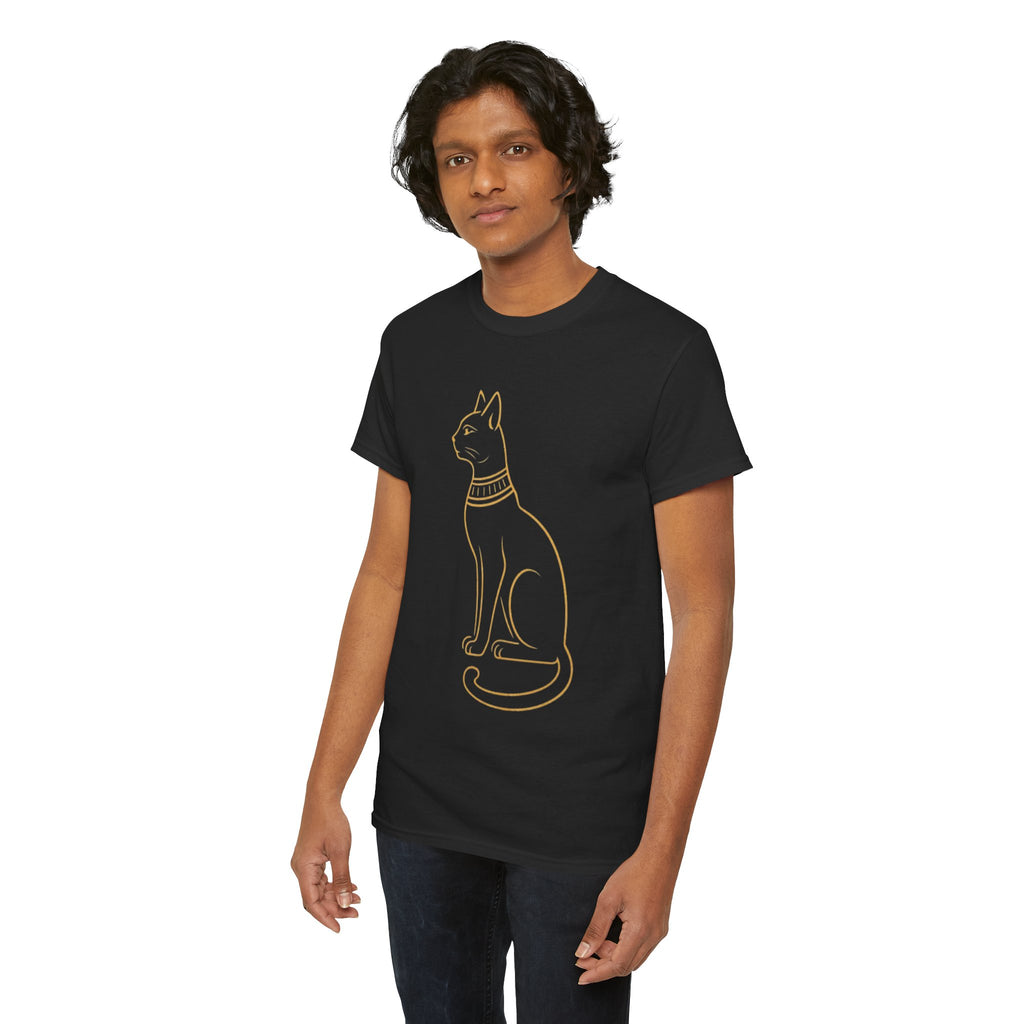 Egyptian Cat T-Shirt - Gold Line Art Feline Tee