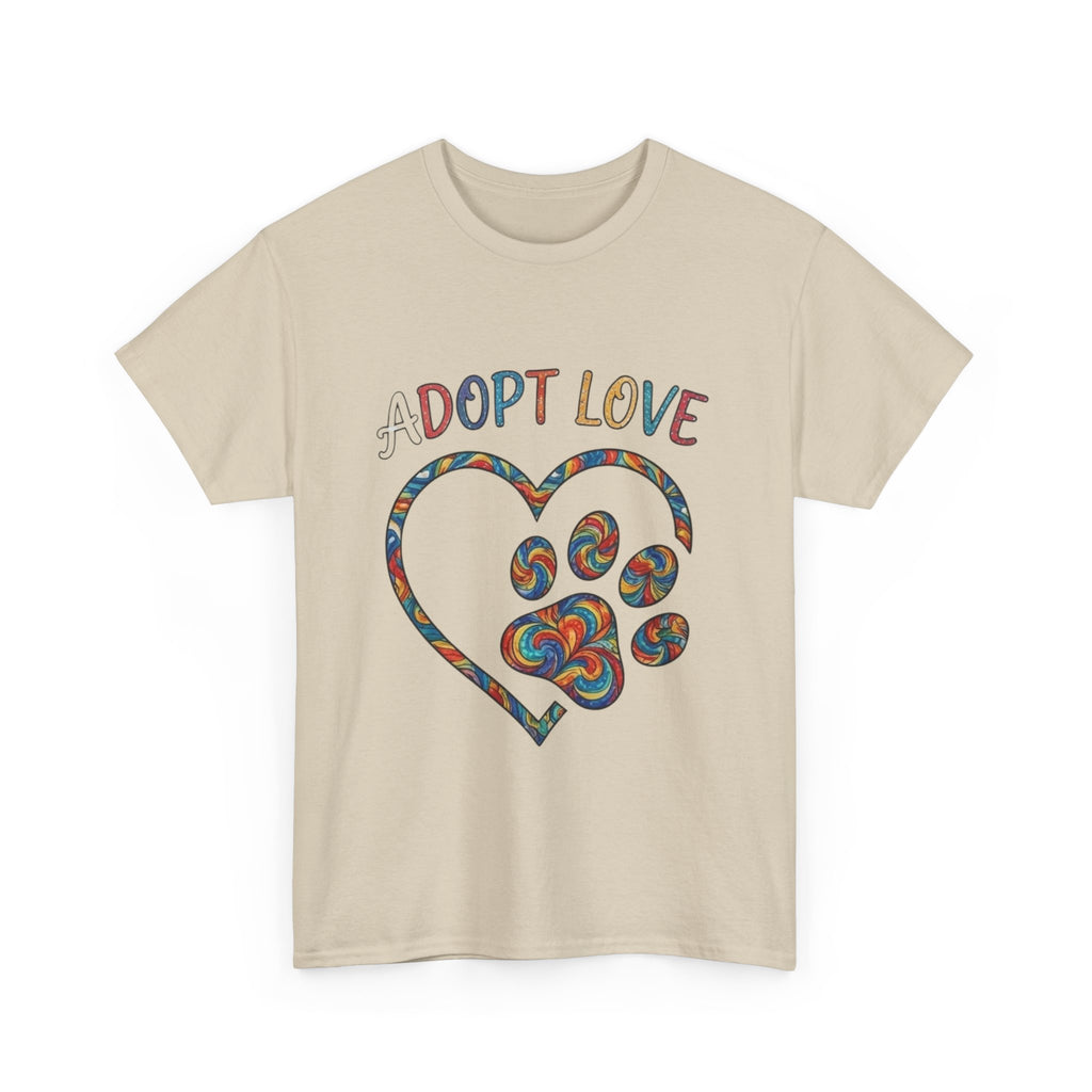 Adopt Love T-Shirt — Colorful Paw Heart Rescue Tee