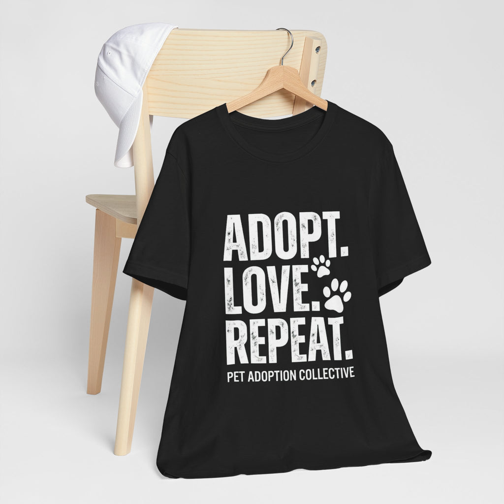 Adopt Love Repeat Tee – Pet Adoption Rescue Shirt with Paw Graphic