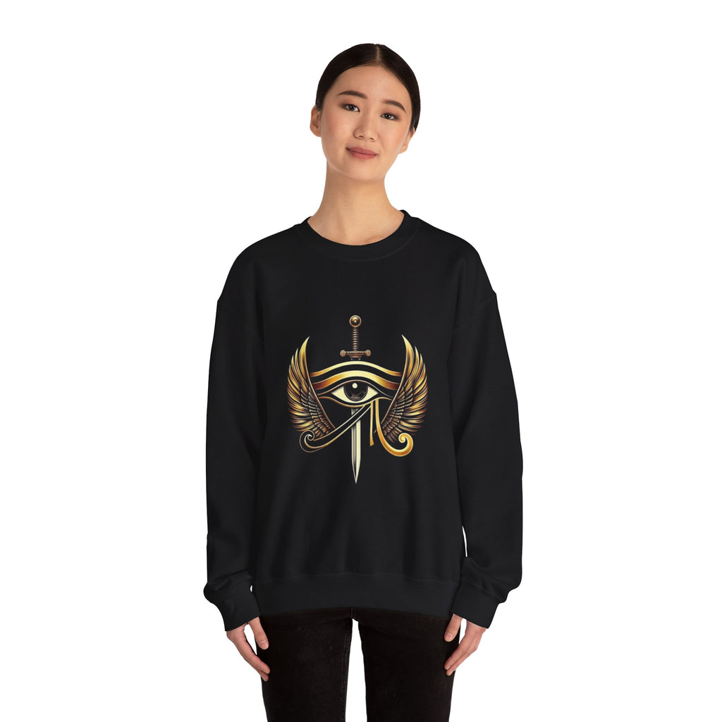 Eye of Horus Sword Crewneck Sweatshirt – Egyptian Winged Protection Graphic