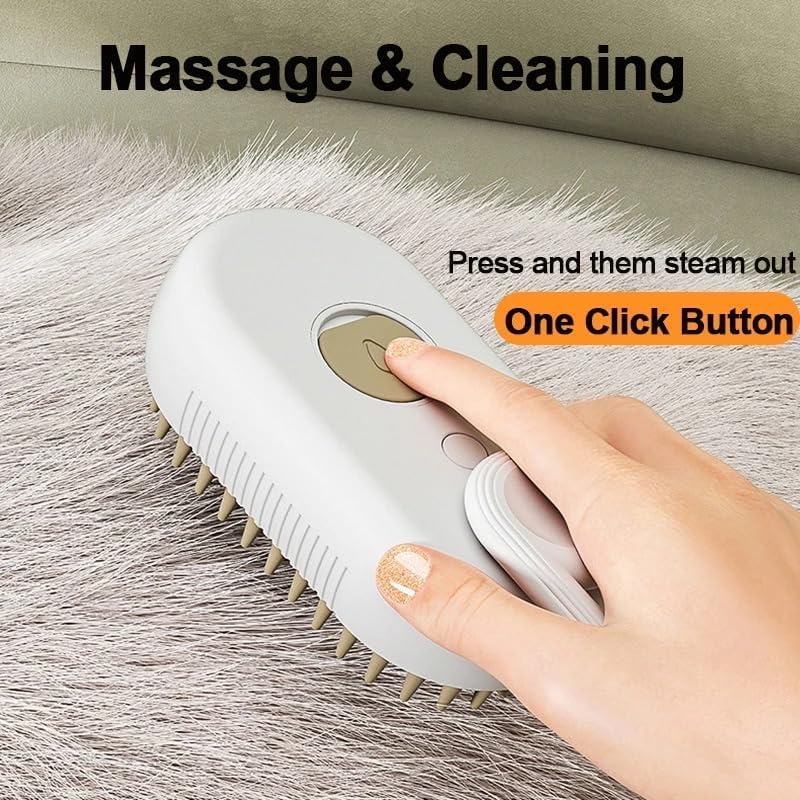 3-in-1 Cat Steam Brush for Shedding & Hair Removal with Foldable Handle – Pet Spa Steam Cleaner, Defur Comb & Spray for Cats & Dogs