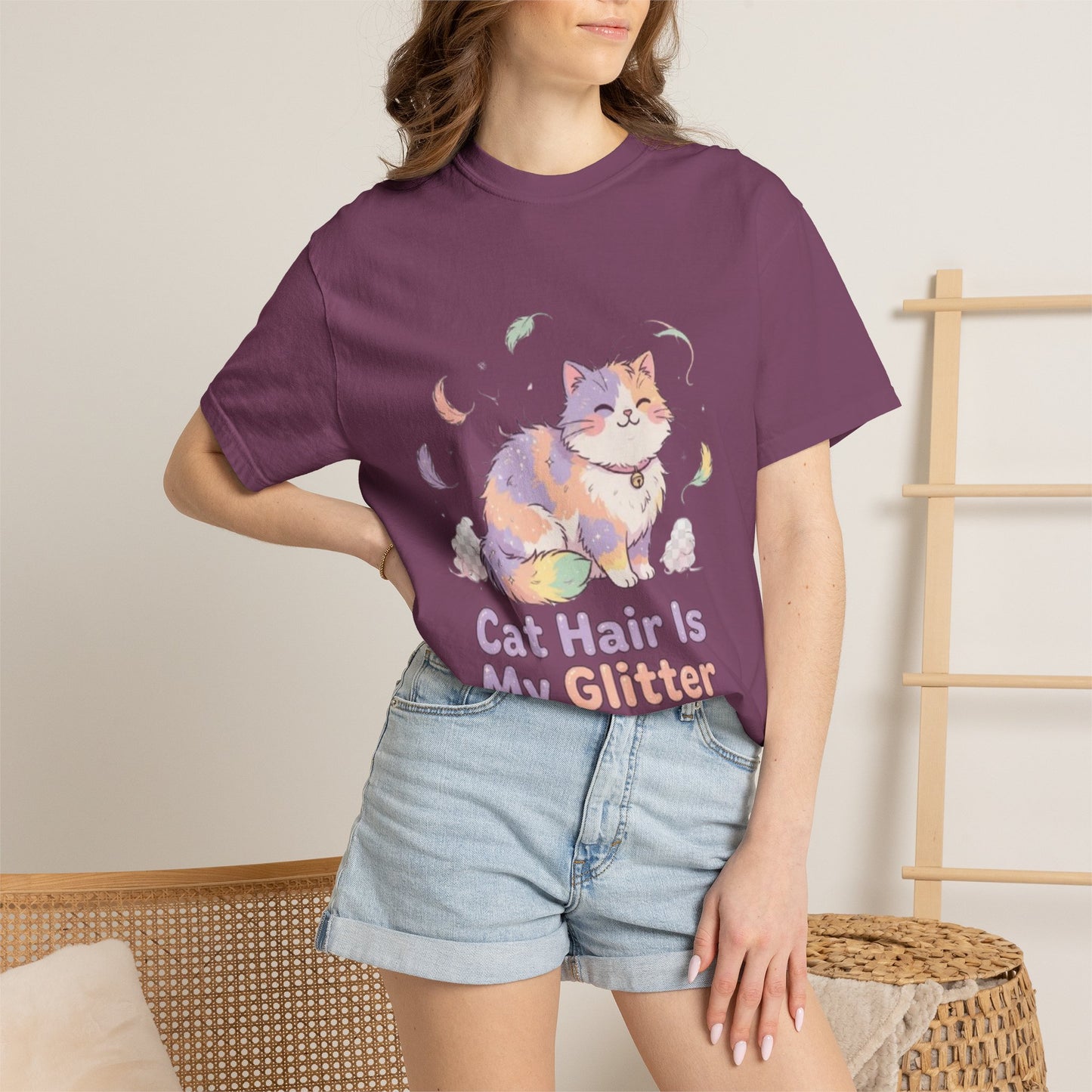 Cat Hair Is My Glitter T-Shirt — Cute Pastel Cat Graphic Tee for Cat Lovers