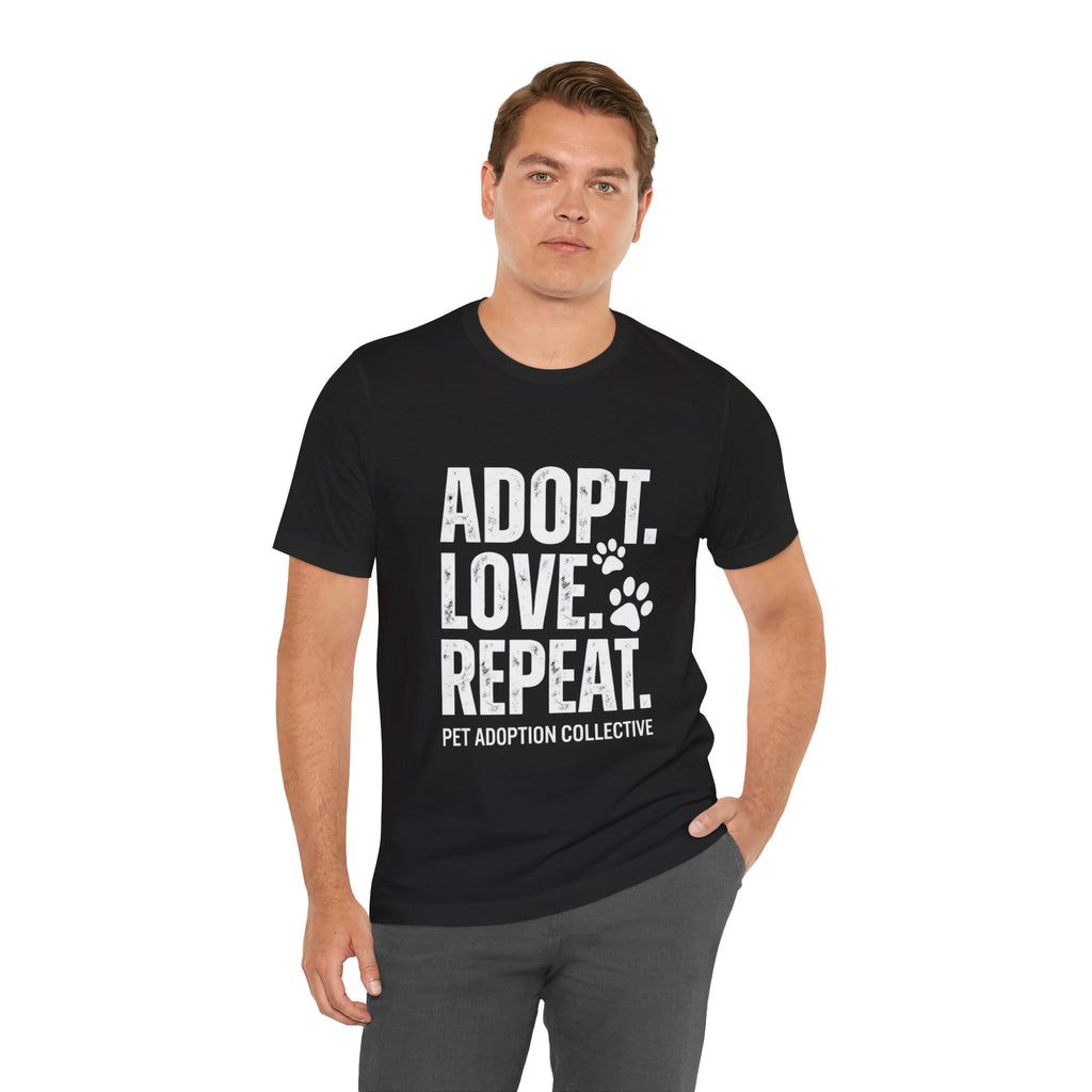 Adopt Love Repeat Tee – Pet Adoption Rescue Shirt with Paw Graphic