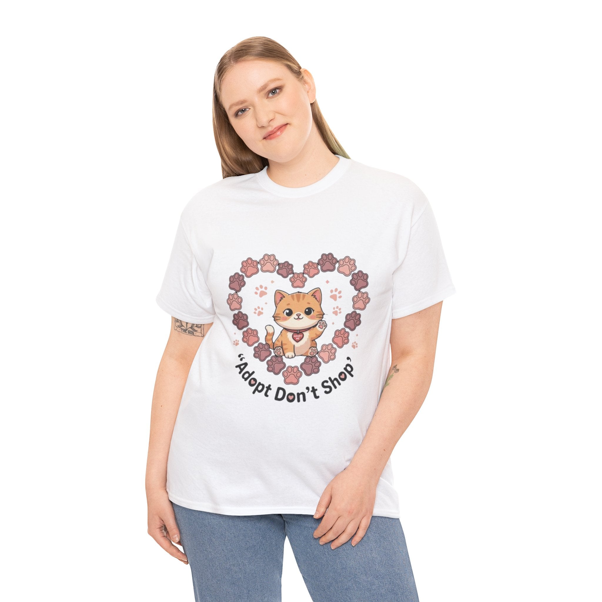 Adopt Don't Shop Cat Tee — Cute Rescue Cat Floral Heart Shirt