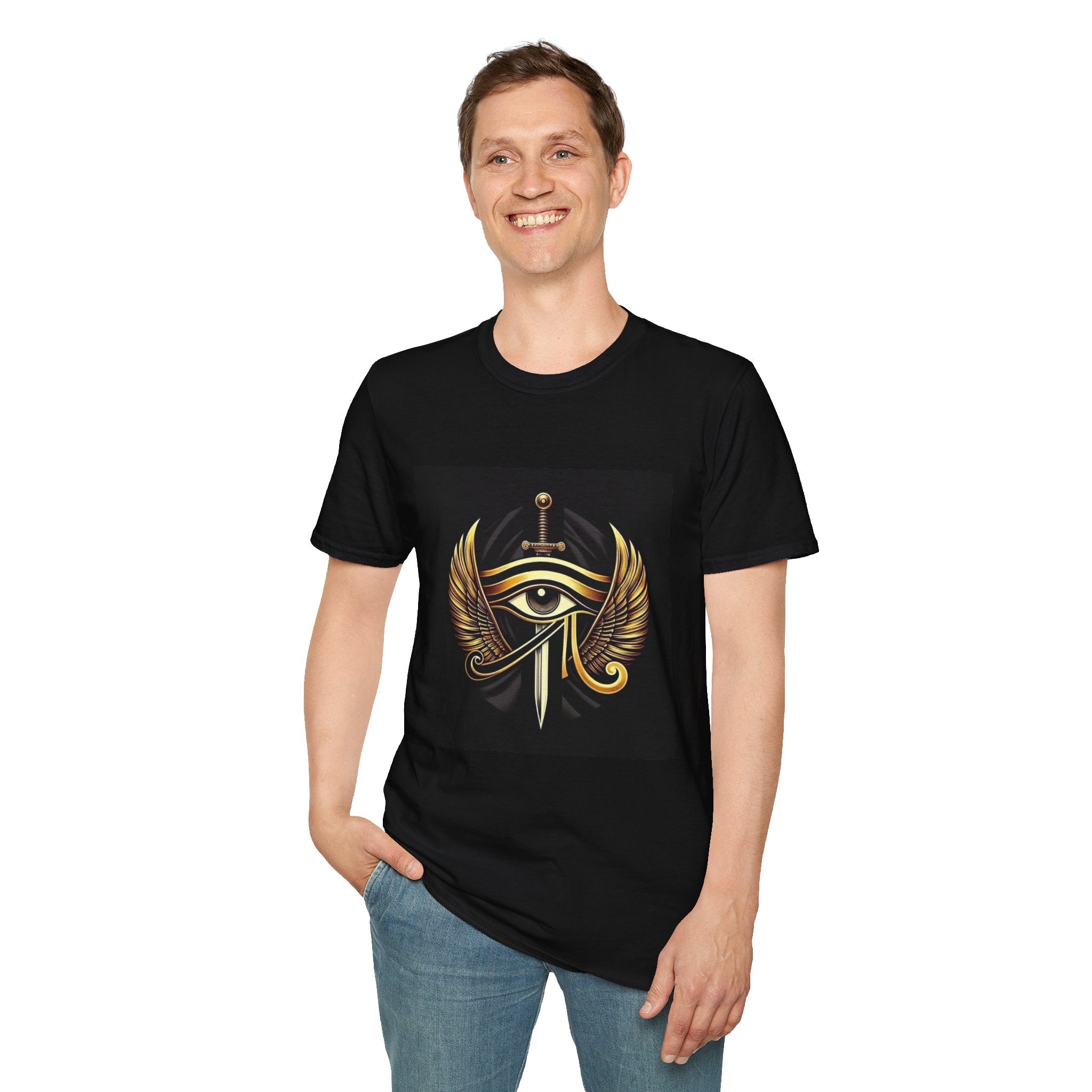 Eye of Horus Sword T-Shirt — Gold Winged Egyptian Symbol Tee