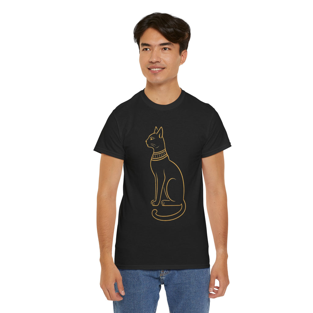 Egyptian Cat T-Shirt - Gold Line Art Feline Tee