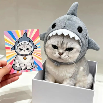 Funny Adjustable Cat Shark Headdress – Soft, Warm & Cute Cartoon Cat Hat for Cosplay, Parties, and Decoration