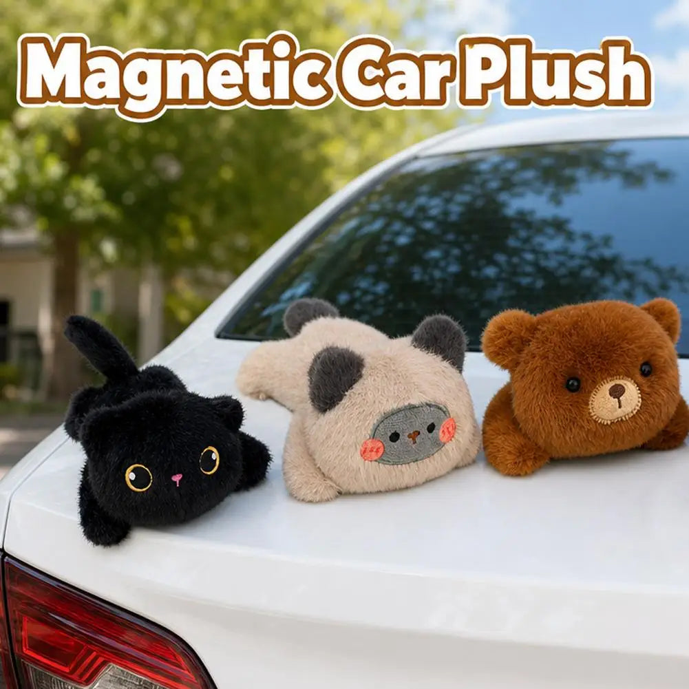 Magnetic Plush Cat Car Decor – 14cm Kawaii Stuffed Animal Ornament for Car Dashboard, Side Mirror, Refrigerator, Locker, and More