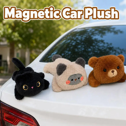Magnetic Plush Cat Car Decor – 14cm Kawaii Stuffed Animal Ornament for Car Dashboard, Side Mirror, Refrigerator, Locker, and More