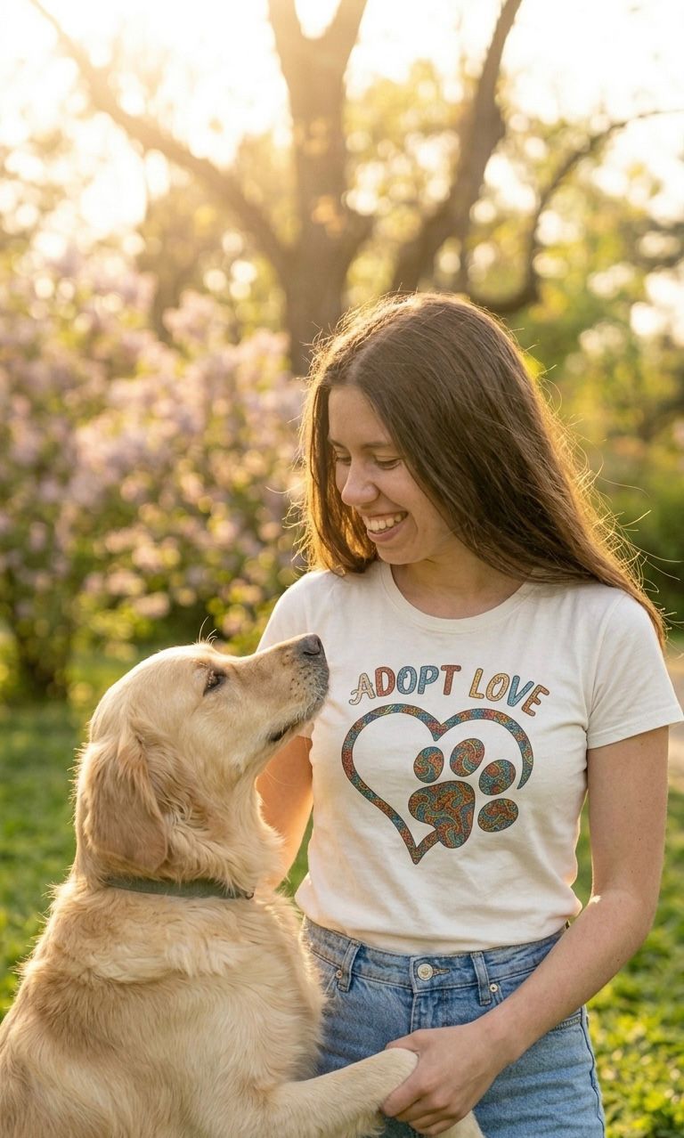 Adopt Love T-Shirt — Colorful Paw Heart Rescue Tee