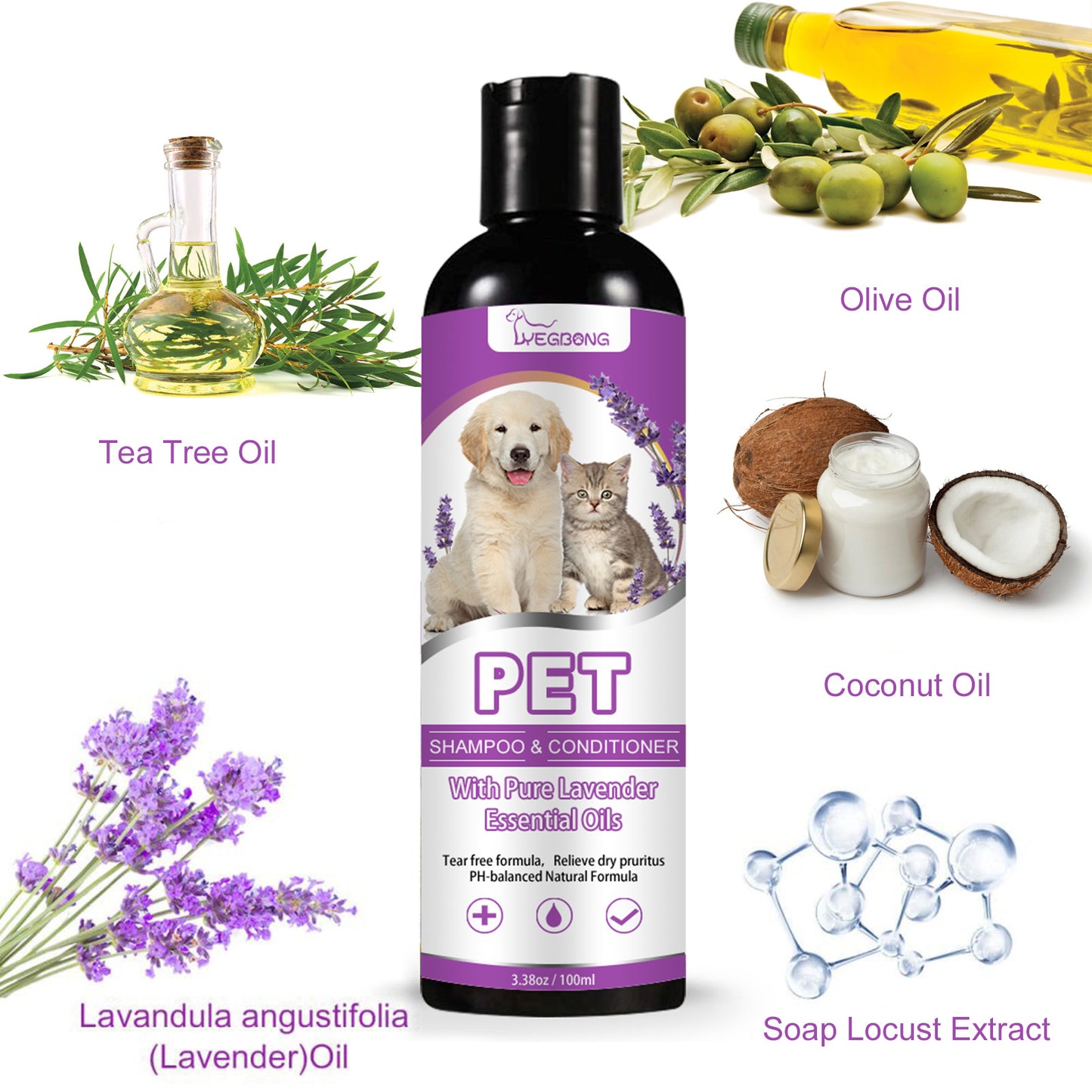Pet Shampoo for Bathing – Relieves Skin Itching, Softens Hair, Prevents Knots – Gentle, Soothing Formula for Healthy Coat